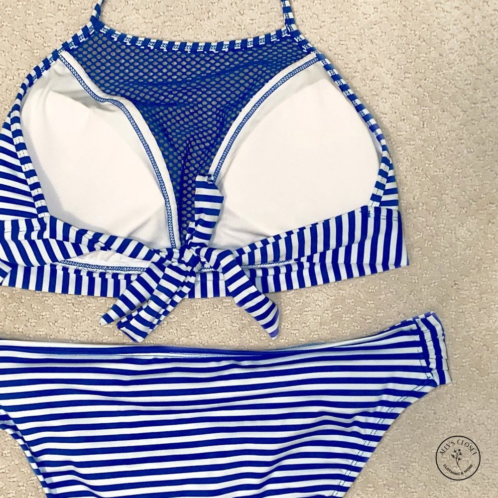 Mossimo Blue Striped Mesh Halter Bikini Set - Picture 4 of 6